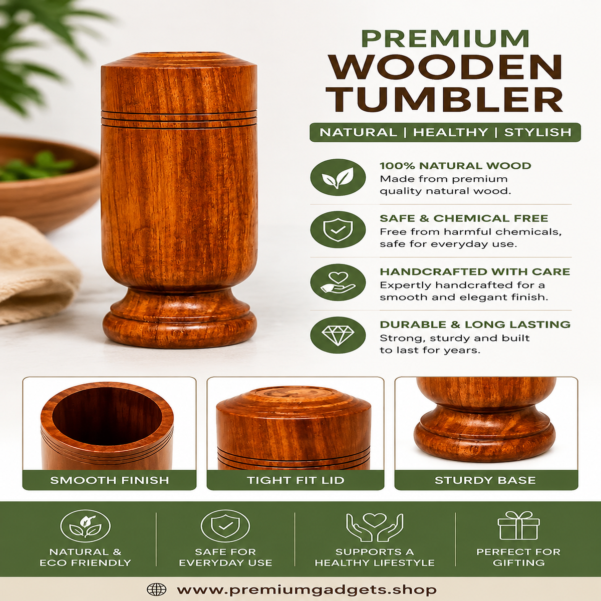 🌿 Premium Wooden Tumbler – Pack of 2